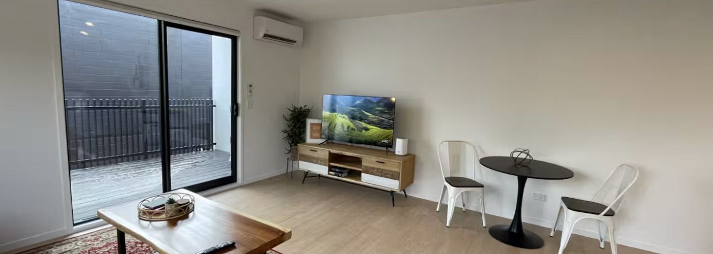 Stylish 1 Bedroom AirBnB Apartment In Christchurch Lounge View.